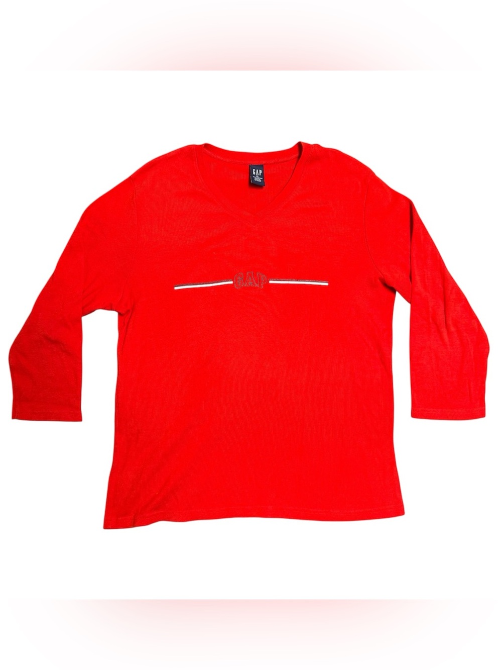 Vintage Y2K Gap Red V-Neck Long Sleeve Logo Shirt XL 2000s